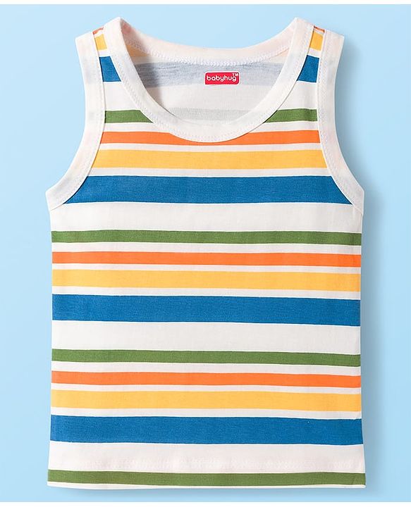 Babyhug 100% Cotton Knit Sleeveless Striped & Bear Printed   Sando Pack of 3 - Multicolor