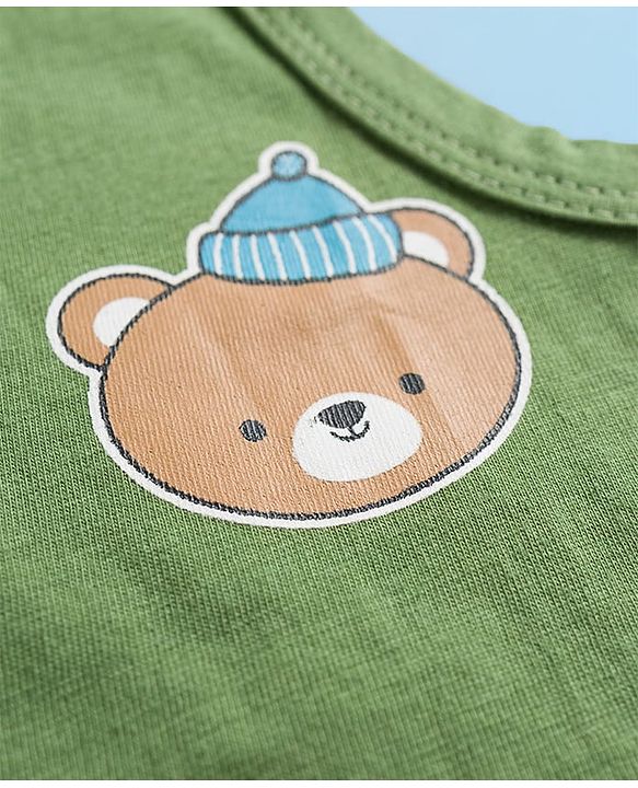 Babyhug 100% Cotton Knit Sleeveless Striped & Bear Printed   Sando Pack of 3 - Multicolor