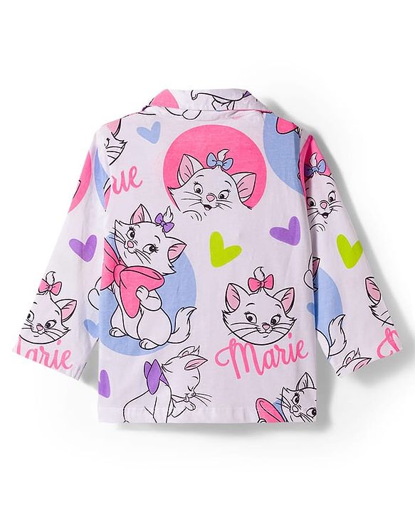 Babyhug Disney Single Jersey Knit Full Sleeves Co-ords Night Suit With Marie Graphics - White
