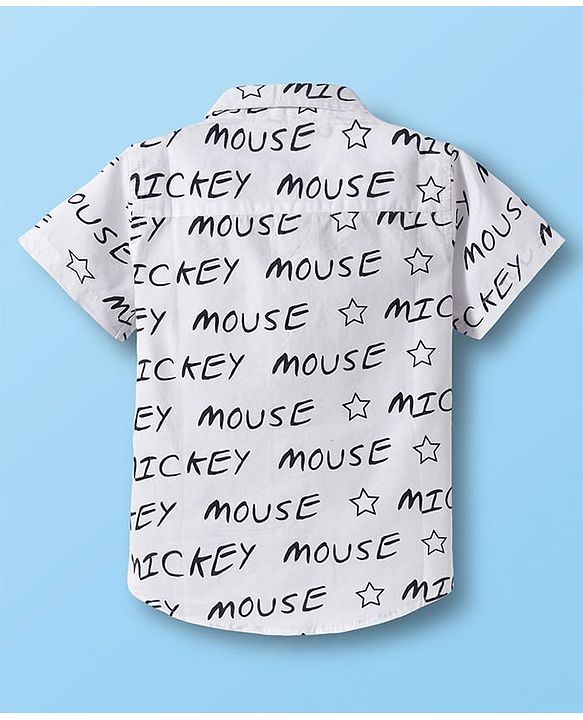 Babyhug Disney Poplin Woven Half Sleeves Shirt & With Mickey Mouse Print - White
