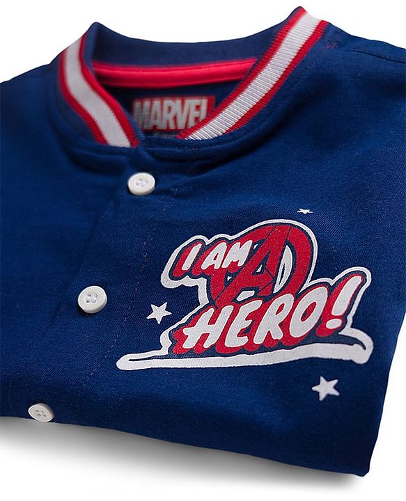Babyhug Marvel Poplin Woven Half Sleeves Shirt With Avengers Graphics - Navy Blue