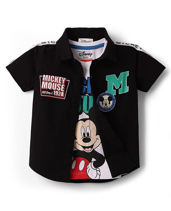 Babyhug Disney Poplin Woven Half Sleeves Shirt With T-Shirt & Mickey Mouse Graphics - Multicolor