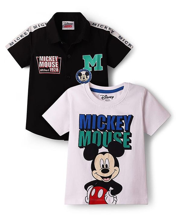 Babyhug Disney Poplin Woven Half Sleeves Shirt With T-Shirt & Mickey Mouse Graphics - Multicolor