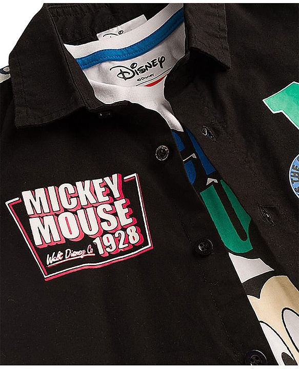 Babyhug Disney Poplin Woven Half Sleeves Shirt With T-Shirt & Mickey Mouse Graphics - Multicolor