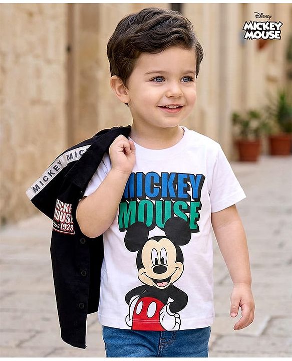 Babyhug Disney Poplin Woven Half Sleeves Shirt With T-Shirt & Mickey Mouse Graphics - Multicolor