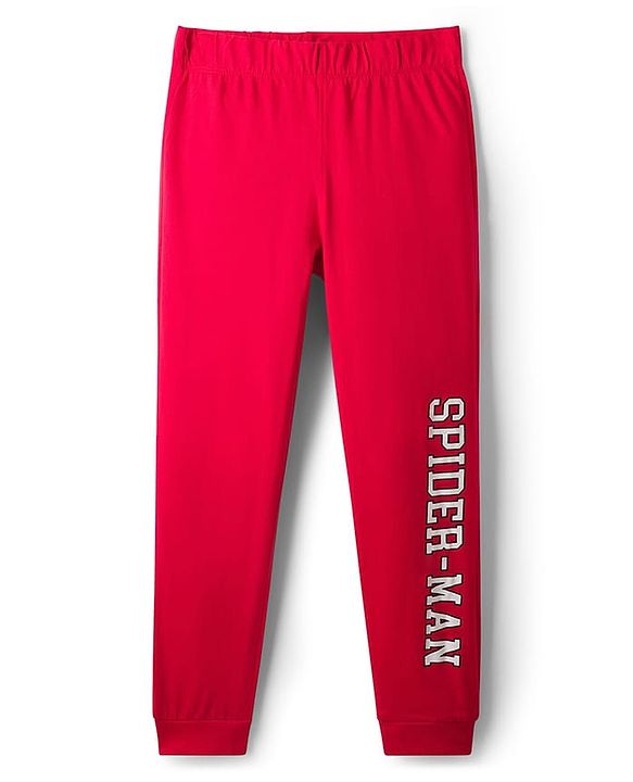 Pine Kids Marvel Single Jersey Knit Full Sleeves T-Shirt & Lounge Pant Night Suit With Spider Man Print - Navy Blue & Red