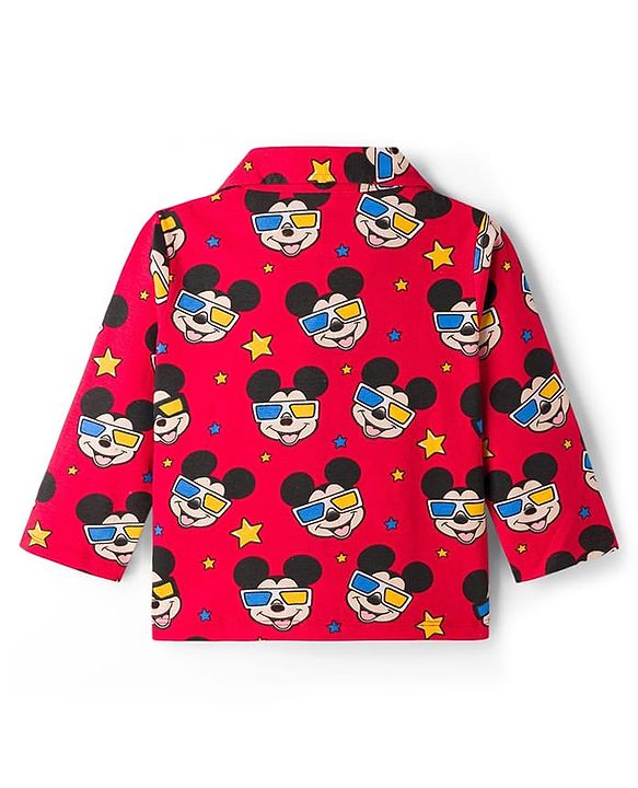 Babyhug Disney Single Jersey Knit Full Sleeves Co-ords Night Suit With Mickey Mouse Print - Red
