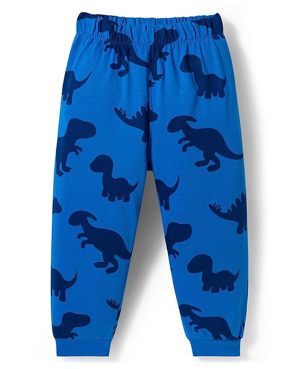 Babyhug Disney Single Jersey Knit Full Sleeves Night Suit With Mickey & Dino Graphics - White & Blue