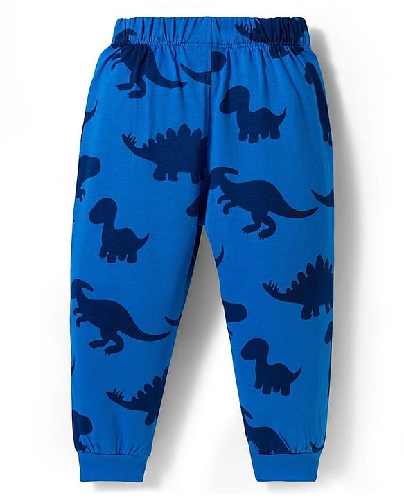 Babyhug Disney Single Jersey Knit Full Sleeves Night Suit With Mickey & Dino Graphics - White & Blue
