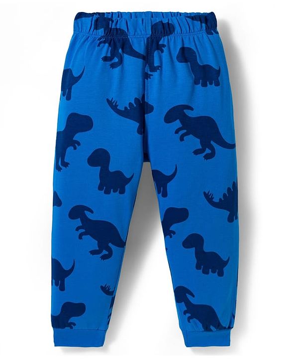 Babyhug Disney Single Jersey Knit Full Sleeves Night Suit With Mickey & Dino Graphics - White & Blue