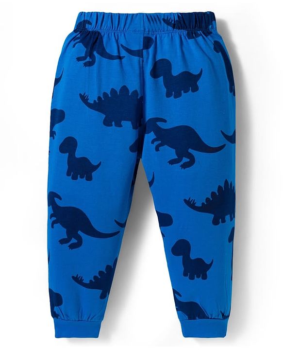 Babyhug Disney Single Jersey Knit Full Sleeves Night Suit With Mickey & Dino Graphics - White & Blue