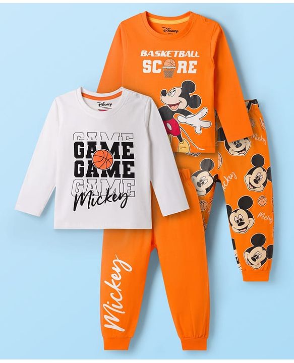 Babyhug Disney Single Jersey Knit Full Sleeves T-Shirts & Pyjamas Night Suits With Mickey Mouse Graphics Pack of 2 - Multicolor