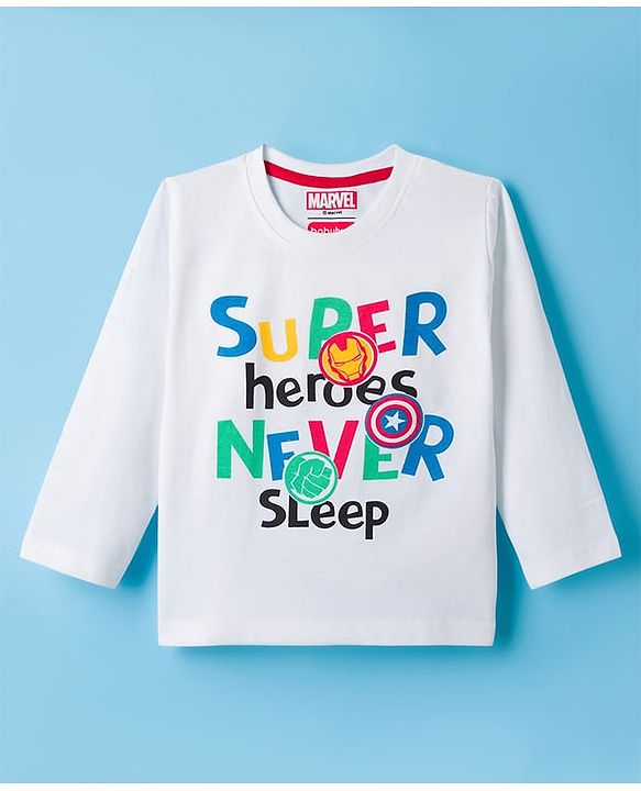 Babyhug Marvel Single Jersey Knit Full Sleeves T-Shirt & Pyjama Night Suit With Avengers Graphics - Multicolor