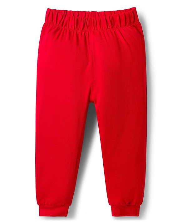 Babyhug Disney Single Jersey Knit Full Sleeves T-Shirt & Pyjama Night Suit With Mickey & Friends Graphics - Red