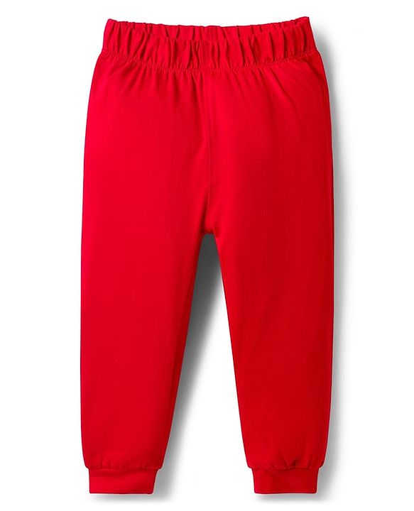 Babyhug Disney Single Jersey Knit Full Sleeves T-Shirt & Pyjama Night Suit With Mickey & Friends Graphics - Red