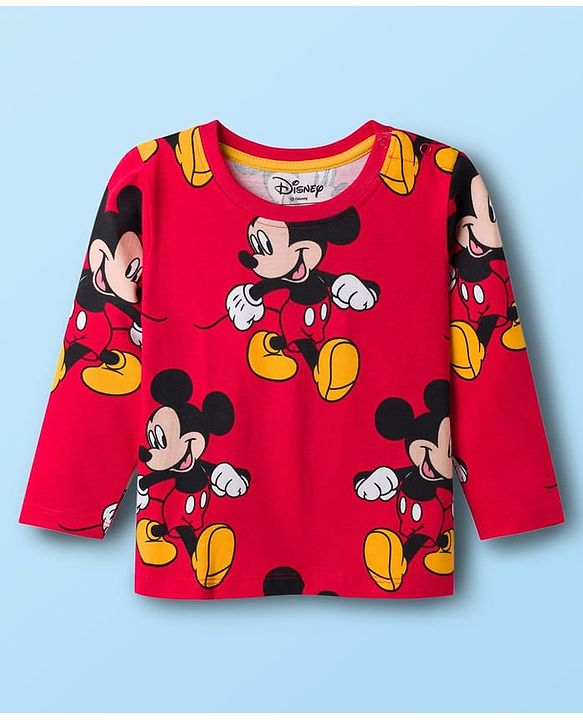 Babyhug Disney Single Jersey Knit Full Sleeves T-Shirt & Pyjama Co-ord Night Suits With Mickey Mouse Graphics Pack of 2 - Multicolor