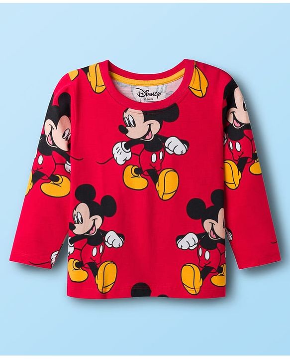 Babyhug Disney Single Jersey Knit Full Sleeves T-Shirt & Pyjama Co-ord Night Suits With Mickey Mouse Graphics Pack of 2 - Multicolor