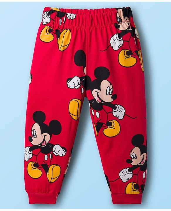 Babyhug Disney Single Jersey Knit Full Sleeves T-Shirt & Pyjama Co-ord Night Suits With Mickey Mouse Graphics Pack of 2 - Multicolor