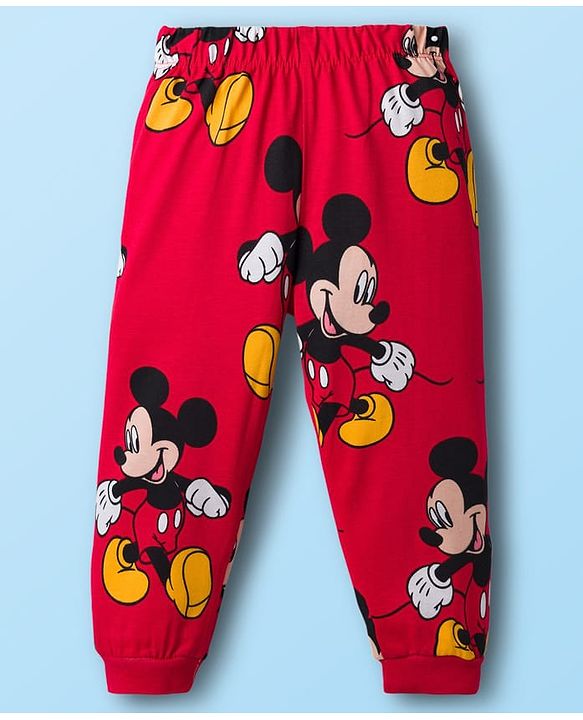 Babyhug Disney Single Jersey Knit Full Sleeves T-Shirt & Pyjama Co-ord Night Suits With Mickey Mouse Graphics Pack of 2 - Multicolor