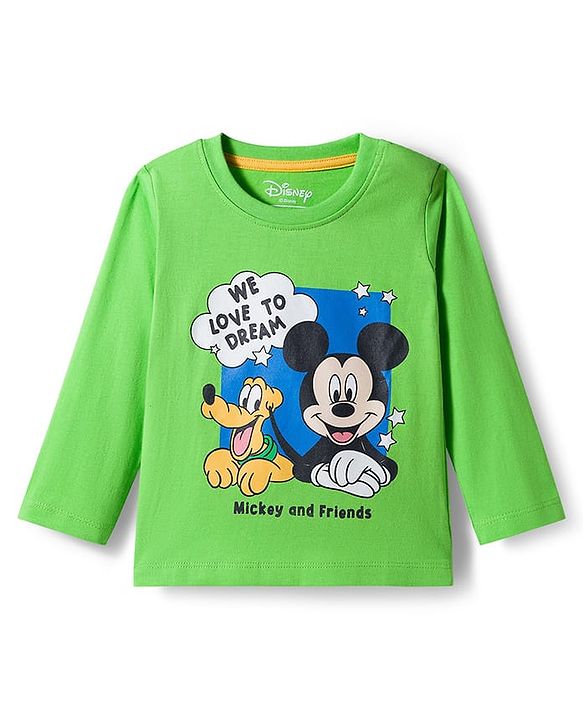 Babyhug Disney 100% Cotton Knit Full Sleeves T-Shirt & Pyjama Night Suit With Mickey & Friends Graphics - Blue & Green