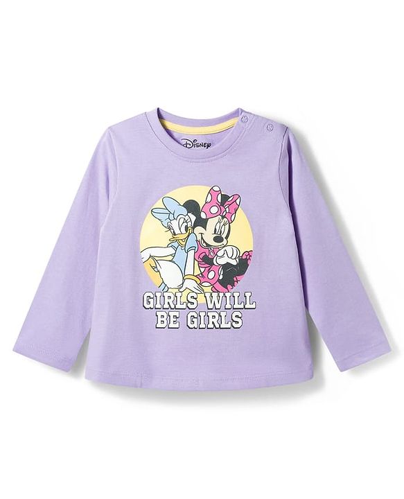 Babyhug Disney Single Jersey Knit Full Sleeves T-Shirt & Pajama Night Suit with Minnie & Friends Graphic - Lavender