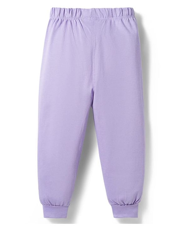 Babyhug Disney Single Jersey Knit Full Sleeves T-Shirt & Pajama Night Suit with Minnie & Friends Graphic - Lavender