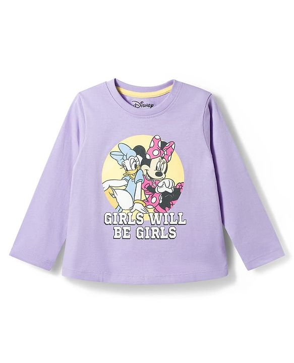 Babyhug Disney Single Jersey Knit Full Sleeves T-Shirt & Pajama Night Suit with Minnie & Friends Graphic - Lavender