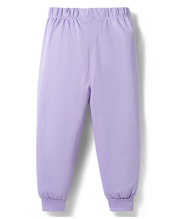Babyhug Disney Single Jersey Knit Full Sleeves T-Shirt & Pajama Night Suit with Minnie & Friends Graphic - Lavender