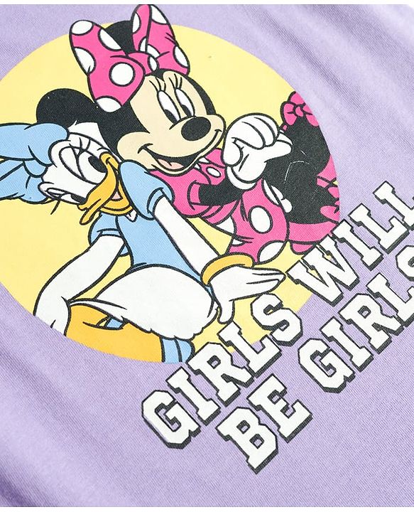 Babyhug Disney Single Jersey Knit Full Sleeves T-Shirt & Pajama Night Suit with Minnie & Friends Graphic - Lavender
