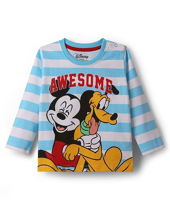 Babyhug Disney Single Jersey Knit Full Sleeves T-Shirt & Lounge Pant Night Suit With Mickey & Pluto Graphics - Light Blue