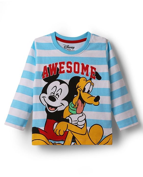 Babyhug Disney Single Jersey Knit Full Sleeves T-Shirt & Lounge Pant Night Suit With Mickey & Pluto Graphics - Light Blue
