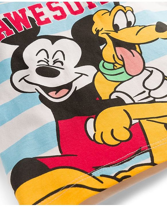 Babyhug Disney Single Jersey Knit Full Sleeves T-Shirt & Lounge Pant Night Suit With Mickey & Pluto Graphics - Light Blue