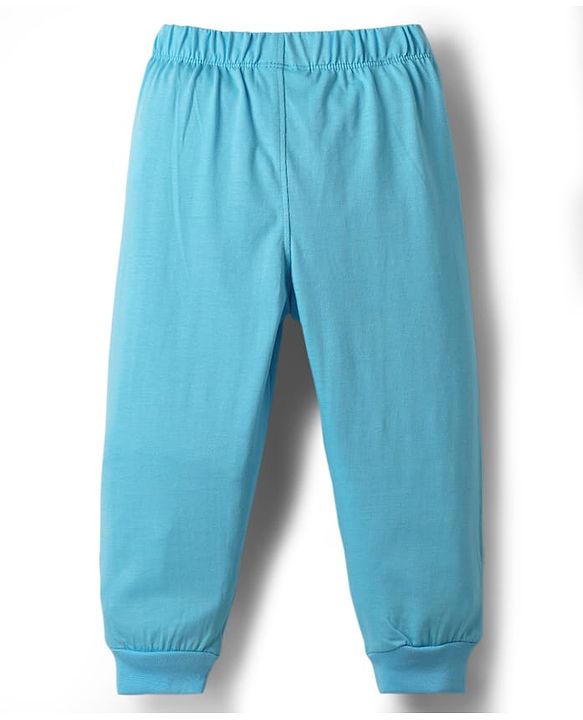 Babyhug Disney Single Jersey Knit Full Sleeves T-Shirt & Lounge Pant Night Suit With Mickey & Pluto Graphics - Light Blue