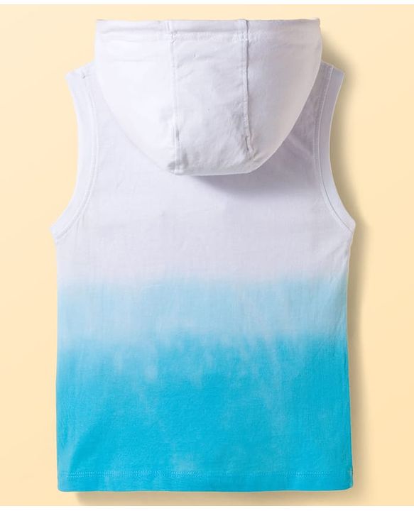Pine Kids Cotton Knit Sleeveless Hooded T-Shirt with Beach Theme Print - White