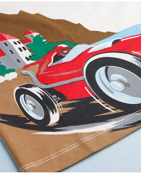 Pine Kids Cotton Knit Sleeveless Text & Racing Theme Printed T-Shirt - White