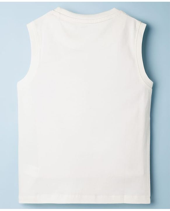 Pine Kids Cotton Knit Sleeveless Text & Racing Theme Printed T-Shirt - White