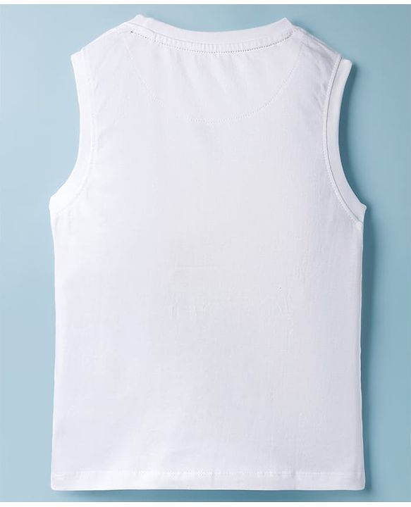 Pine Kids Cotton Knit Sleeveless Tank T-Shirt with Super Surfer Print - White