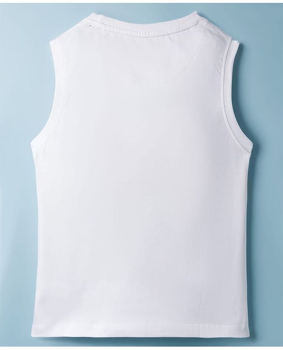 Pine Kids Cotton Knit Sleeveless Tank T-Shirt with Tropical Theme Print - White