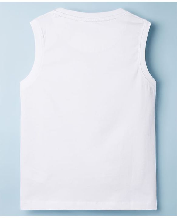 Pine Kids Cotton Knit Sleeveless Text & Tree Printed T-Shirt - Snow White