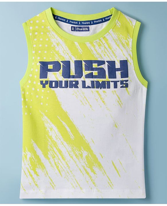 Pine Kids Cotton Knit Sleeveless Tank T-Shirt with Push Your Limits Print - White