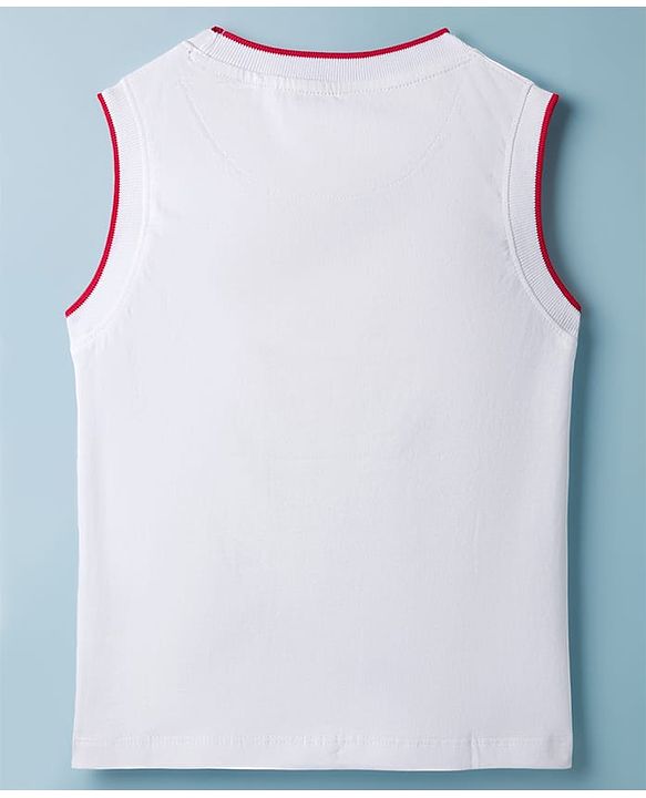 Pine Kids Cotton Knit Sleeveless Tank T-Shirt with Super Day Print - White