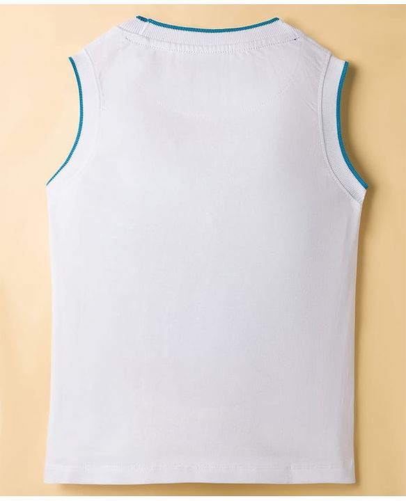 Pine Kids Cotton Knit Sleeveless Tank T-Shirt with Surfer Print - White