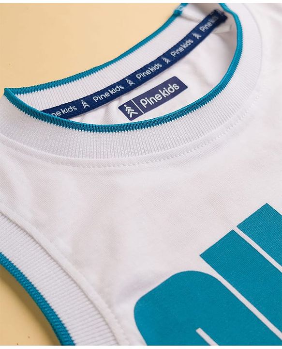 Pine Kids Cotton Knit Sleeveless Tank T-Shirt with Surfer Print - White