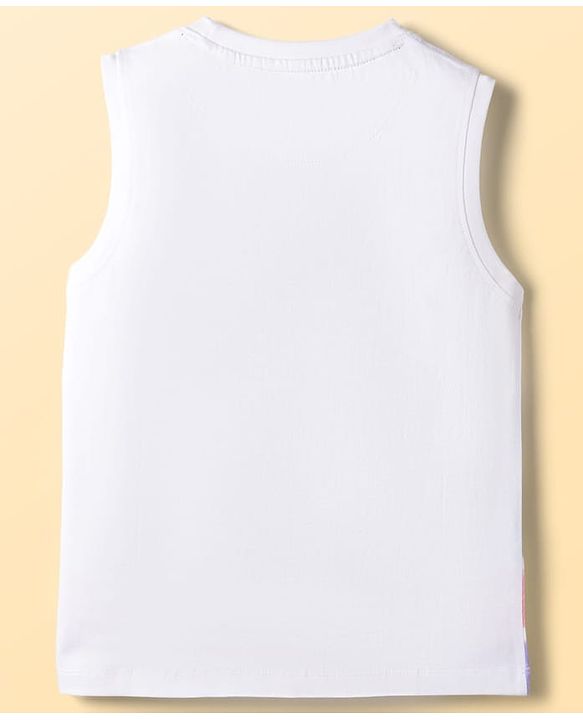 Pine Kids Cotton Knit Sleeveless T-Shirt With Beach Theme Print - White