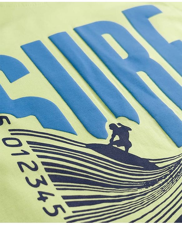Pine Kids Cotton Knit Sleeveless Tank T-Shirt with Surfer Print - Limegreen
