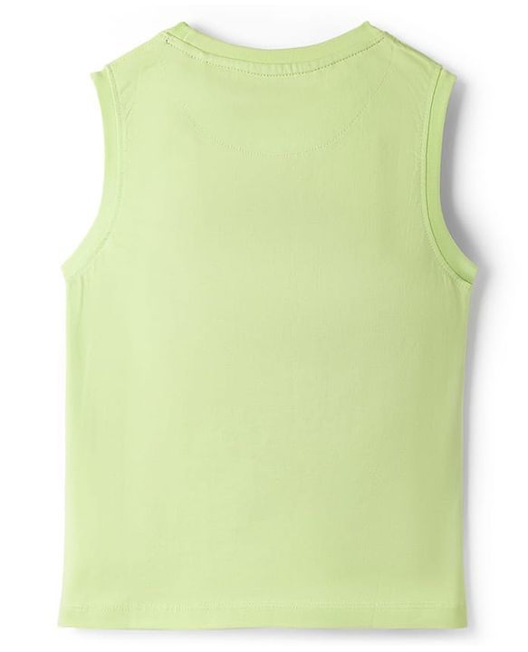 Pine Kids Cotton Knit Sleeveless Tank T-Shirt with Surfer Print - Limegreen