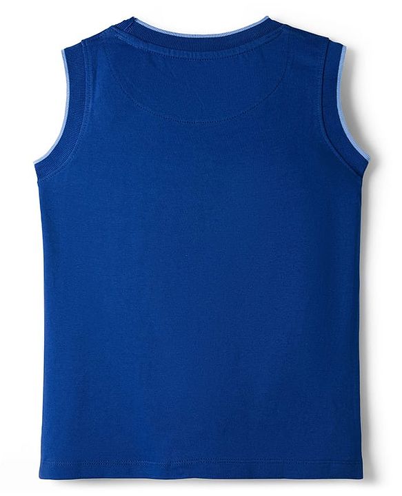 Pine Kids Cotton Knit Sleeveless Tank T-Shirt with Text Print - Navy Blue