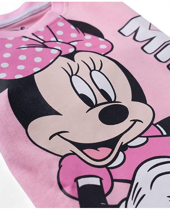 Babyhug Disney 100% Cotton Full Sleeves  T-Shirt & Pyjama Night Suit With Minnie Mouse Graphic - Pink
