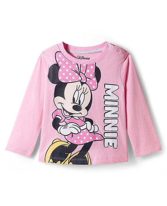 Babyhug Disney 100% Cotton Full Sleeves  T-Shirt & Pyjama Night Suit With Minnie Mouse Graphic - Pink