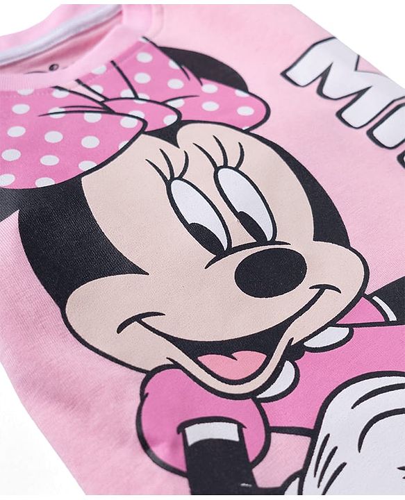Babyhug Disney 100% Cotton Full Sleeves  T-Shirt & Pyjama Night Suit With Minnie Mouse Graphic - Pink